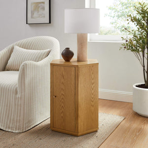 Modway Furniture Kade Faceted Hexagonal Oak Side Table with Interior Shelf for Modern Living Spaces Natural MOD-7341-NAT