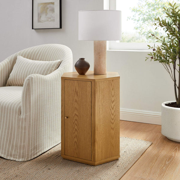 Modway Furniture Kade Faceted Hexagonal Oak Side Table with Interior Shelf for Modern Living Spaces Natural MOD-7341-NAT