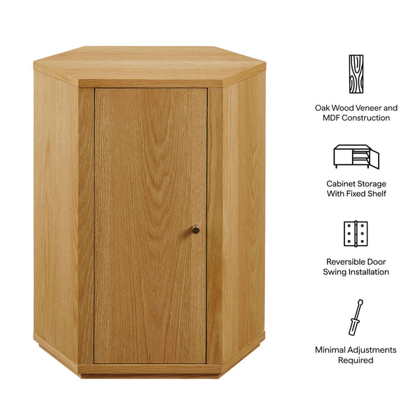 Modway Furniture Kade Faceted Hexagonal Oak Side Table with Interior Shelf for Modern Living Spaces Natural MOD-7341-NAT