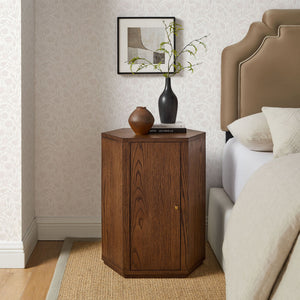Modway Furniture Kade Faceted Hexagonal Oak Side Table with Interior Shelf for Modern Living Spaces Walnut MOD-7341-WAL
