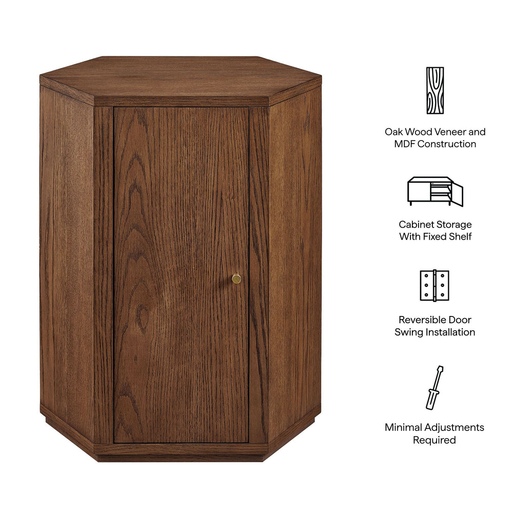 Modway Furniture Kade Faceted Hexagonal Oak Side Table with Interior Shelf for Modern Living Spaces Walnut MOD-7341-WAL