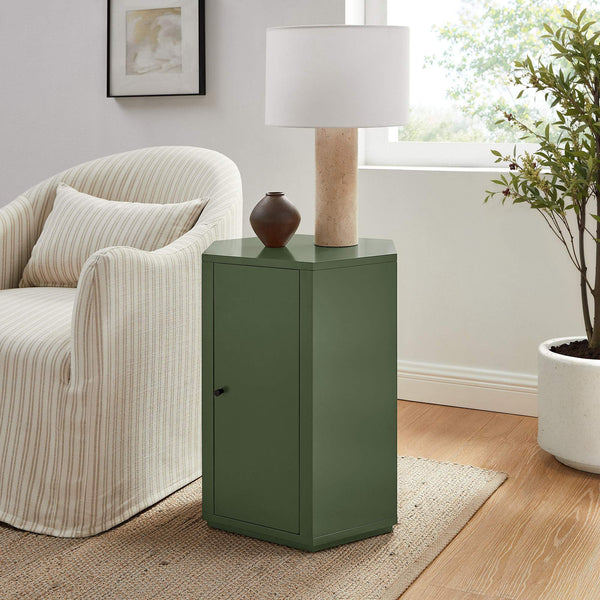 Modway Furniture Kade Modway Hexagonal Side Table Sculptural MDF Cabinet for Modern Living Spaces Green MOD-7342-CYP