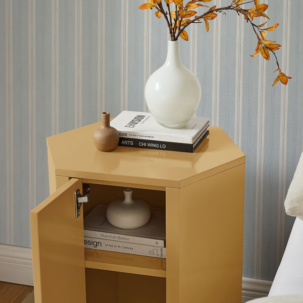 Modway Furniture Kade Modway Hexagonal Side Table Sculptural MDF Cabinet for Modern Living Spaces Yellow MOD-7342-MUS