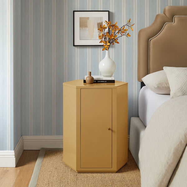 Modway Furniture Kade Modway Hexagonal Side Table Sculptural MDF Cabinet for Modern Living Spaces Yellow MOD-7342-MUS