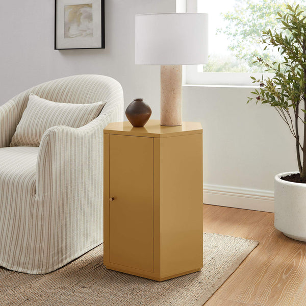 Modway Furniture Kade Modway Hexagonal Side Table Sculptural MDF Cabinet for Modern Living Spaces Yellow MOD-7342-MUS