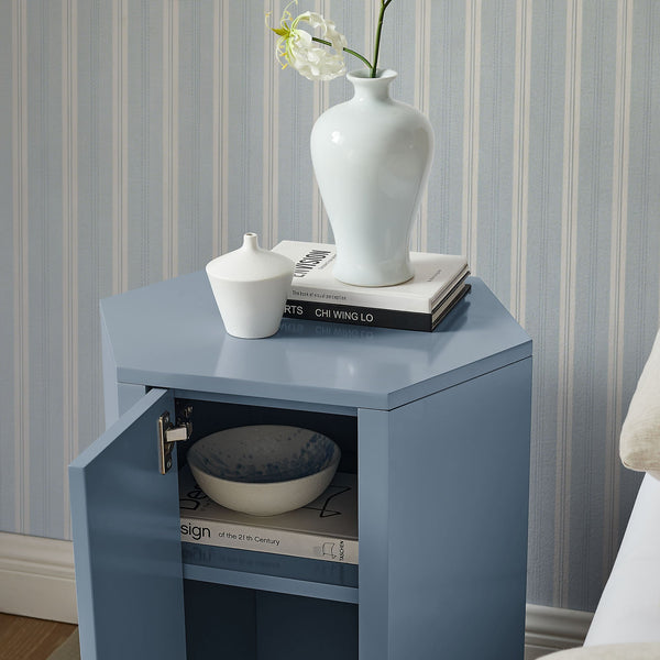 Modway Furniture Kade Modway Hexagonal Side Table Sculptural MDF Cabinet for Modern Living Spaces Blue MOD-7342-STB