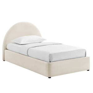 Modway Furniture Resort Twin Velvet Upholstered Storage Platform Bed with Arched Sculptural Headboard Alabaster MOD-7343-ALA