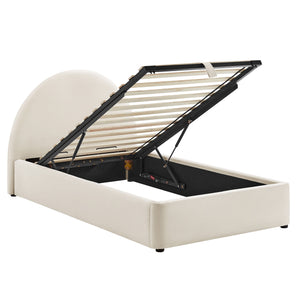 Modway Furniture Resort Twin Velvet Upholstered Storage Platform Bed with Arched Sculptural Headboard Alabaster MOD-7343-ALA