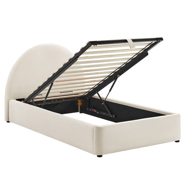 Modway Furniture Resort Twin Velvet Upholstered Storage Platform Bed with Arched Sculptural Headboard Alabaster MOD-7343-ALA