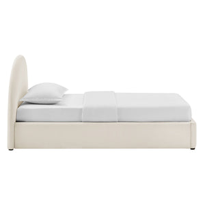 Modway Furniture Resort Twin Velvet Upholstered Storage Platform Bed with Arched Sculptural Headboard Alabaster MOD-7343-ALA