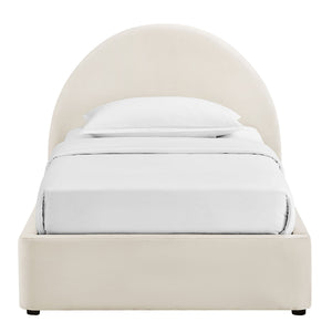 Modway Furniture Resort Twin Velvet Upholstered Storage Platform Bed with Arched Sculptural Headboard Alabaster MOD-7343-ALA