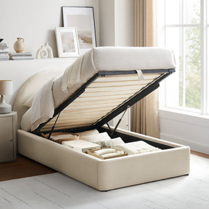Modway Furniture Resort Twin Velvet Upholstered Storage Platform Bed with Arched Sculptural Headboard Alabaster MOD-7343-ALA