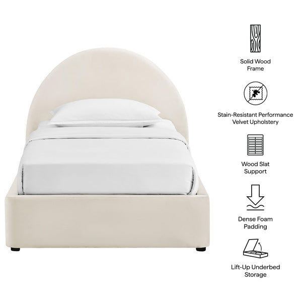 Modway Furniture Resort Twin Velvet Upholstered Storage Platform Bed with Arched Sculptural Headboard Alabaster MOD-7343-ALA