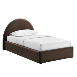Modway Furniture Resort Twin Velvet Upholstered Storage Platform Bed with Arched Sculptural Headboard Chocolate Brown MOD-7343-CHB