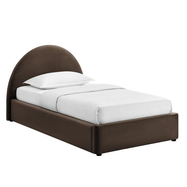 Modway Furniture Resort Twin Velvet Upholstered Storage Platform Bed with Arched Sculptural Headboard Chocolate Brown MOD-7343-CHB