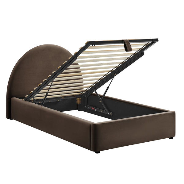 Modway Furniture Resort Twin Velvet Upholstered Storage Platform Bed with Arched Sculptural Headboard Chocolate Brown MOD-7343-CHB