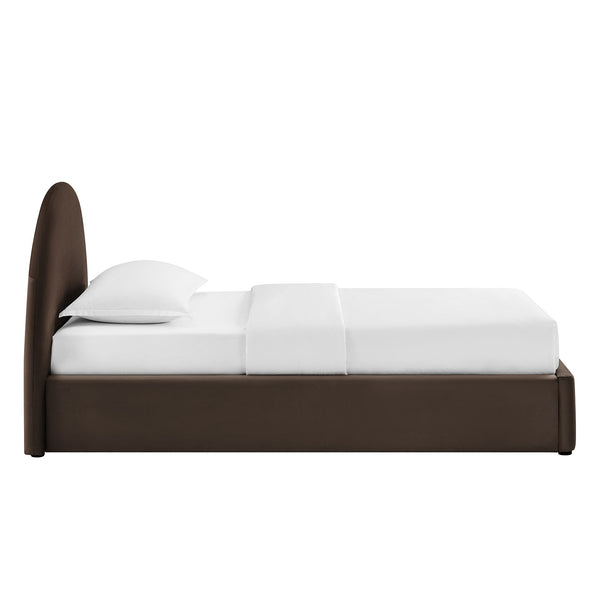 Modway Furniture Resort Twin Velvet Upholstered Storage Platform Bed with Arched Sculptural Headboard Chocolate Brown MOD-7343-CHB