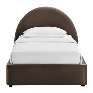 Modway Furniture Resort Twin Velvet Upholstered Storage Platform Bed with Arched Sculptural Headboard Chocolate Brown MOD-7343-CHB