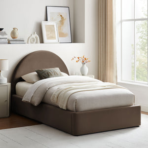 Modway Furniture Resort Twin Velvet Upholstered Storage Platform Bed with Arched Sculptural Headboard Chocolate Brown MOD-7343-CHB