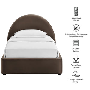 Modway Furniture Resort Twin Velvet Upholstered Storage Platform Bed with Arched Sculptural Headboard Chocolate Brown MOD-7343-CHB