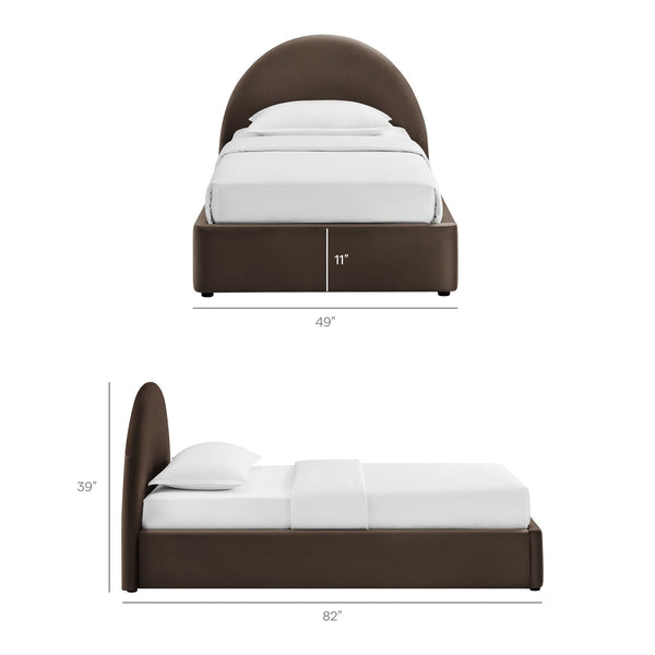 Modway Furniture Resort Twin Velvet Upholstered Storage Platform Bed with Arched Sculptural Headboard Chocolate Brown MOD-7343-CHB