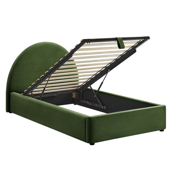 Modway Furniture Resort Twin Velvet Upholstered Storage Platform Bed with Arched Sculptural Headboard Green MOD-7343-MOG