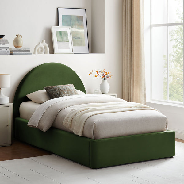 Modway Furniture Resort Twin Velvet Upholstered Storage Platform Bed with Arched Sculptural Headboard Green MOD-7343-MOG