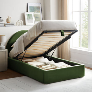Modway Furniture Resort Twin Velvet Upholstered Storage Platform Bed with Arched Sculptural Headboard Green MOD-7343-MOG