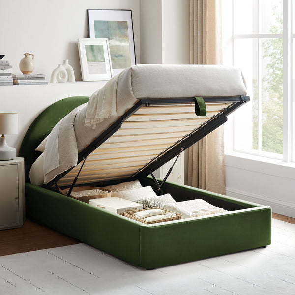 Modway Furniture Resort Twin Velvet Upholstered Storage Platform Bed with Arched Sculptural Headboard Green MOD-7343-MOG