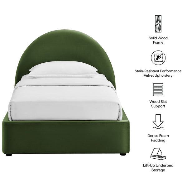 Modway Furniture Resort Twin Velvet Upholstered Storage Platform Bed with Arched Sculptural Headboard Green MOD-7343-MOG