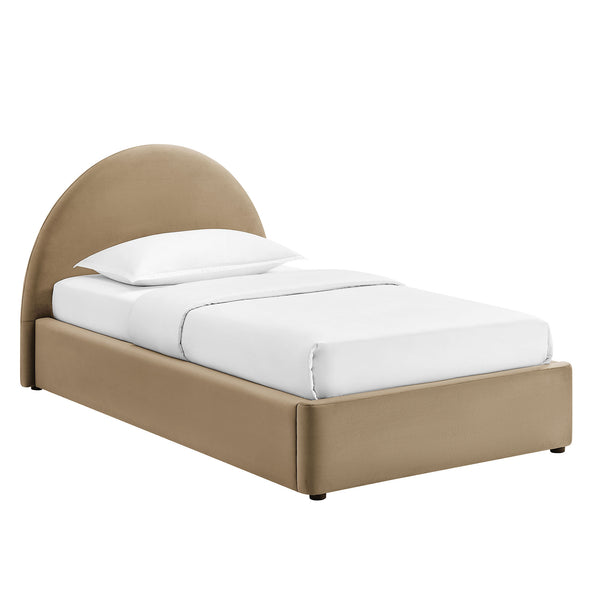 Modway Furniture Resort Twin Velvet Upholstered Storage Platform Bed with Arched Sculptural Headboard Taupe MOD-7343-TAU
