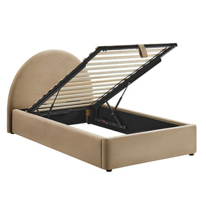Modway Furniture Resort Twin Velvet Upholstered Storage Platform Bed with Arched Sculptural Headboard Taupe MOD-7343-TAU