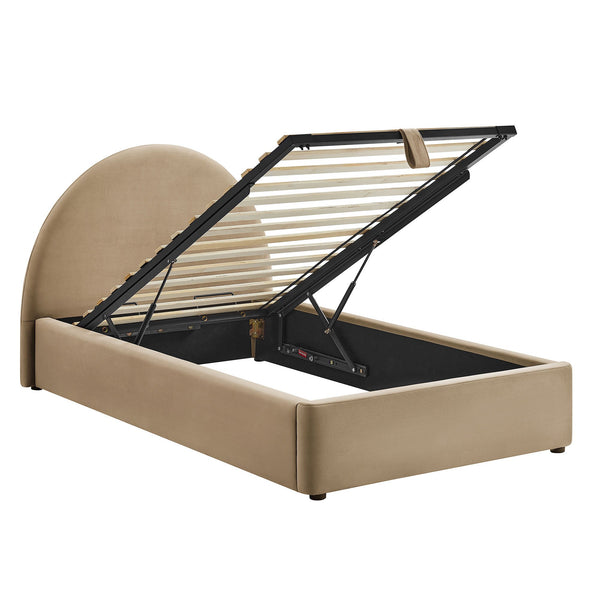 Modway Furniture Resort Twin Velvet Upholstered Storage Platform Bed with Arched Sculptural Headboard Taupe MOD-7343-TAU