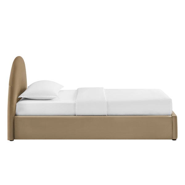 Modway Furniture Resort Twin Velvet Upholstered Storage Platform Bed with Arched Sculptural Headboard Taupe MOD-7343-TAU
