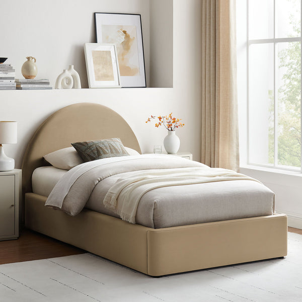 Modway Furniture Resort Twin Velvet Upholstered Storage Platform Bed with Arched Sculptural Headboard Taupe MOD-7343-TAU