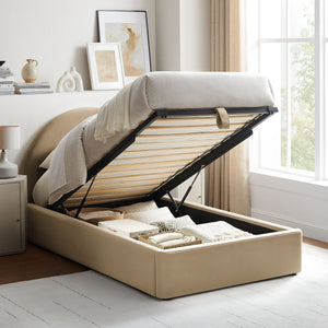 Modway Furniture Resort Twin Velvet Upholstered Storage Platform Bed with Arched Sculptural Headboard Taupe MOD-7343-TAU