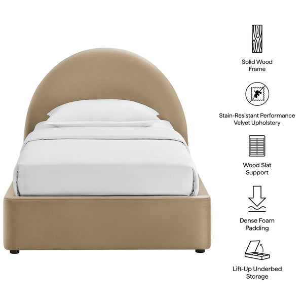 Modway Furniture Resort Twin Velvet Upholstered Storage Platform Bed with Arched Sculptural Headboard Taupe MOD-7343-TAU