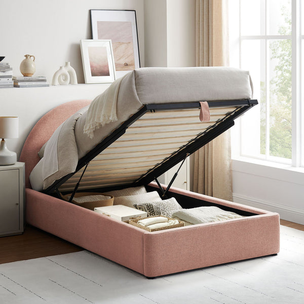 Modway Furniture Resort Twin Arched Heathered Fabric Storage Platform Bed with Gas Spring Lift Blush Brown MOD-7344-BLS