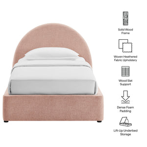 Modway Furniture Resort Twin Arched Heathered Fabric Storage Platform Bed with Gas Spring Lift Blush Brown MOD-7344-BLS