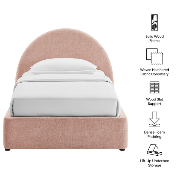 Modway Furniture Resort Twin Arched Heathered Fabric Storage Platform Bed with Gas Spring Lift Blush Brown MOD-7344-BLS
