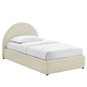 Modway Furniture Resort Twin Arched Heathered Fabric Storage Platform Bed with Gas Spring Lift White MOD-7344-ECR