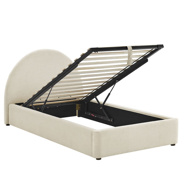 Modway Furniture Resort Twin Arched Heathered Fabric Storage Platform Bed with Gas Spring Lift White MOD-7344-ECR