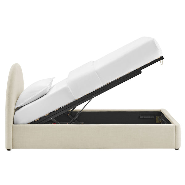 Modway Furniture Resort Twin Arched Heathered Fabric Storage Platform Bed with Gas Spring Lift White MOD-7344-ECR