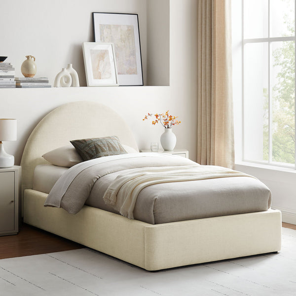 Modway Furniture Resort Twin Arched Heathered Fabric Storage Platform Bed with Gas Spring Lift White MOD-7344-ECR