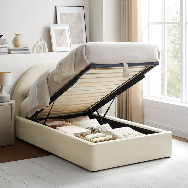 Modway Furniture Resort Twin Arched Heathered Fabric Storage Platform Bed with Gas Spring Lift White MOD-7344-ECR
