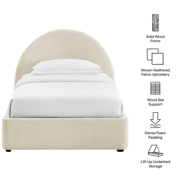Modway Furniture Resort Twin Arched Heathered Fabric Storage Platform Bed with Gas Spring Lift White MOD-7344-ECR