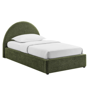 Modway Furniture Resort Twin Arched Heathered Fabric Storage Platform Bed with Gas Spring Lift Green MOD-7344-FOL