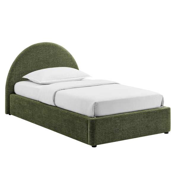 Modway Furniture Resort Twin Arched Heathered Fabric Storage Platform Bed with Gas Spring Lift Green MOD-7344-FOL
