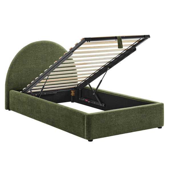 Modway Furniture Resort Twin Arched Heathered Fabric Storage Platform Bed with Gas Spring Lift Green MOD-7344-FOL