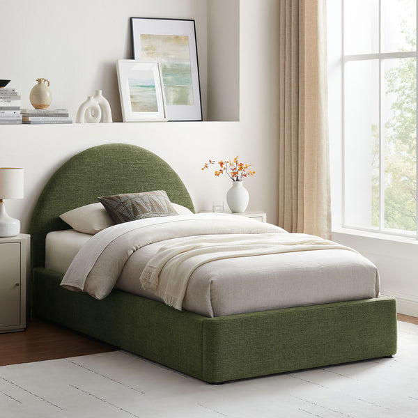 Modway Furniture Resort Twin Arched Heathered Fabric Storage Platform Bed with Gas Spring Lift Green MOD-7344-FOL
